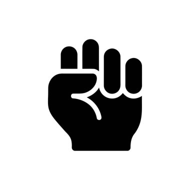 Yumruk gücü ve güç sembolü beyaz arka planda protesto ve insani kararlılığı temsil ediyor.