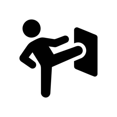Tekmeleyen kişi silueti simgesi fiziksel eylem ve çabayı temsil ediyor. Engelleri güç ve kararlılıkla aşmayı gösteriyor.