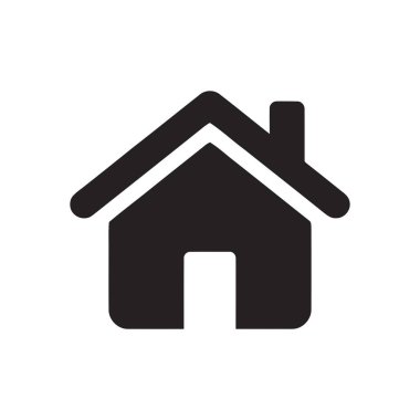 Beyaz arkaplan üzerinde ev simgesi olan basit bir siluet konut barınağını ya da mülkü temsil eder