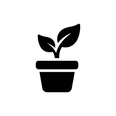 Basit bir tencerede büyüyen iki yapraklı küçük bir tohum içeren bitki simgesi