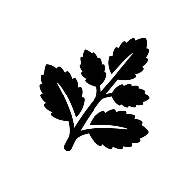 Doğal tasarım elementleri için mükemmel çoklu organik yapraklı basit bir botanik dalı içeren bitki silueti çizimi