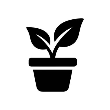 Plant in a simple pot with two leaves symbolizing growth and the natural world