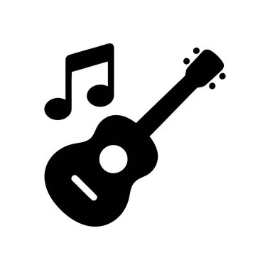 Müzik notaları olan gitar, eğlenmek için müziğin ve akustik sesin neşesini gösteriyor.