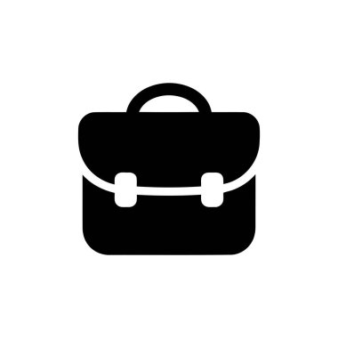 Çeşitli iş ve eğitim kavramlarını ve mesleki kullanımı temsil eden beyaz arkaplan üzerindeki evrak çantası simgesi siyah silueti