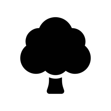 Ağaç silueti, çeşitli tasarım uygulamaları için uygun temiz beyaz bir arkaplan karşısında basit bir siyah grafik olarak göze çarpar