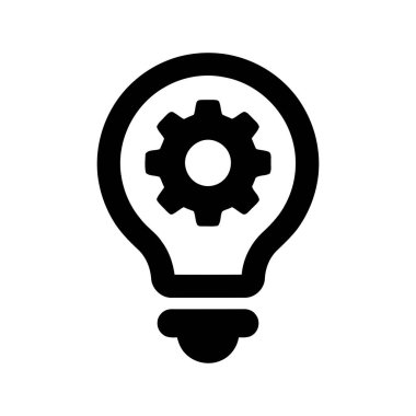 Idea represents innovation and problem solving illustrated by a lightbulb containing a mechanical gear symbol