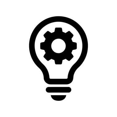 İçinde teçhizat bulunan yenilik ampul ikonu yaratıcı düşünce problemi çözme ve teknolojik gelişimi sembolize eder.