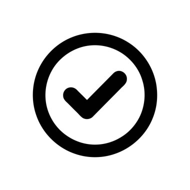 Koyu siyah bir çemberdeki işaretleme simgesi başarı tamamlama ve anlaşmayı temsil eder