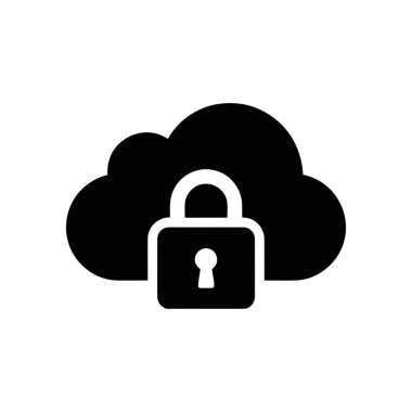 Dijital bilgiyi ve çevrimiçi veri depolamayı koruyan asma kilit amblemi olan bir bulut güvenlik simgesi