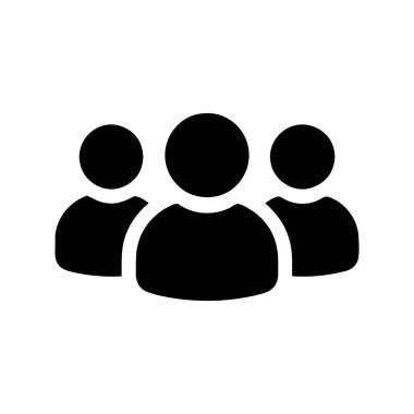 Üç siluetten oluşan insan grubu basit bir simge tarzında takım çalışması ve işbirliğini temsil ediyor