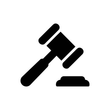 Gavel 'in adalet sembolü siyah siluet ile gösterilmiş yasal otorite ve hükümleri iletiyor