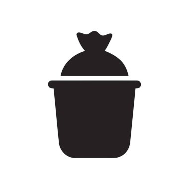 Çöp tenekesinin içinde çöp torbası var. Atık yönetimi ve uygun atık imhası simgesi.