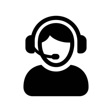 Müşteri hizmetlerini temsil eden mikrofon takılı bir kulaklık takan kişi simgesi