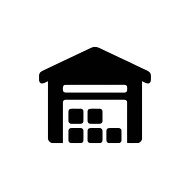 Depo depolama ikonu lojistik için bina içinde istiflenmiş envanter kutularını gösteriyor