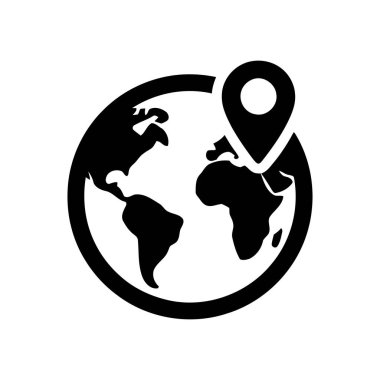 Bir harita üzerinde dünya seyahatini ve navigasyonunu temsil eden küresel konum simgesi