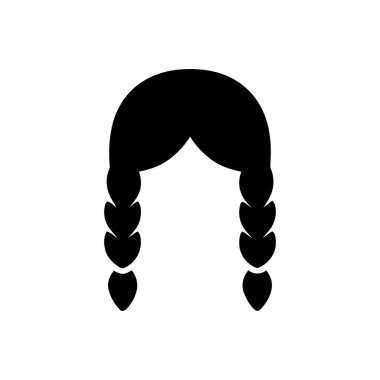 Saç stili silueti, iki uzun örgülü bir kadın ya da kızı betimleyen basit bir siyah çizimle sunulmuştur.