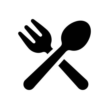 Çatal ve kaşık yeme aletleri basit bir restoran mutfak sembolüyle kesişiyor.