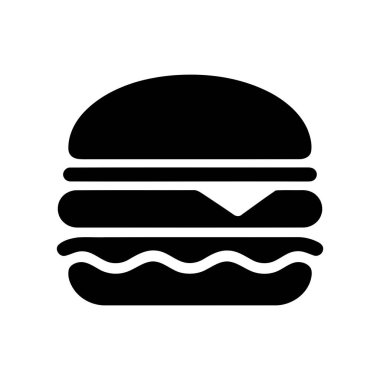 Burger siluet ikonu grafiği, lezzetli bir fast food çizburgerini temsil ediyor.