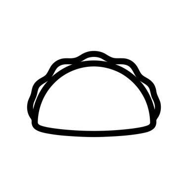 Koyu siyah çizgili bir tako simgesi. Popüler yemek öğesinin basit ve tanınabilir bir temsili.