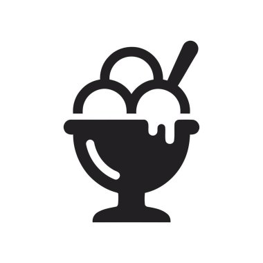 Tatlı kasesinde üç kepçe dondurma ve basit bir grafik çizimi olarak çizilmiş bir kaşık.