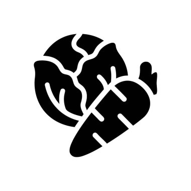 Lahana ve havuç sebzeleri, sağlıklı beslenme ve taze üretimi temsil eden basit bir siluet ikonu olarak sunulmaktadır.