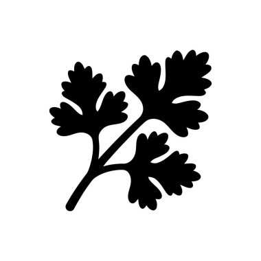 Cilantro siyah siluet çizimi aşçılık tasarımları için mükemmel bir arka plan üzerinde taze aromatik bir bitki içerir.