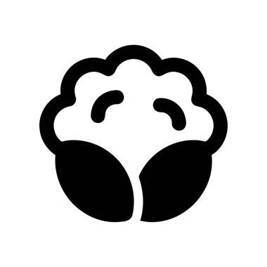 Karnabahar sebze ikonu basit bir siyah anahat tarzında sunulmuştur. Bu minimalist grafik öğe sağlıklı üretim ve besinleri temsil eder.