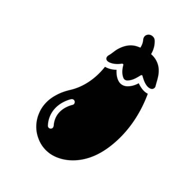 Sağlıklı gıda kavramları ve yemek malzemeleri için minimalist siyah bir siluet olarak tasvir edilmiş patlıcan.