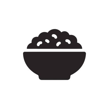 Pirinç ikonu basit bir kasede yemek tasarımı veya menüleri için mükemmel bir servis tasvir ediyor.