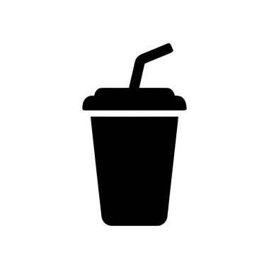 Drink cup silhouette with a straw for beverages This icon represents a disposable container often used for fast food or coffee takeaways