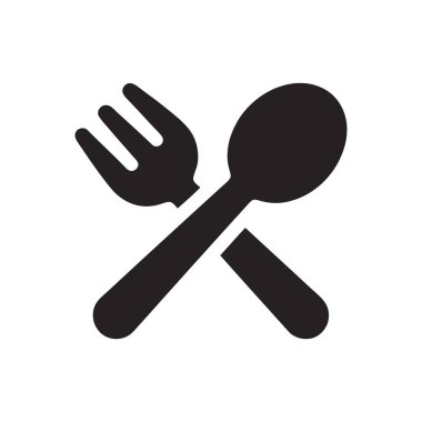 Utensil fork and spoon crossed over each other representing dining service or a food establishment
