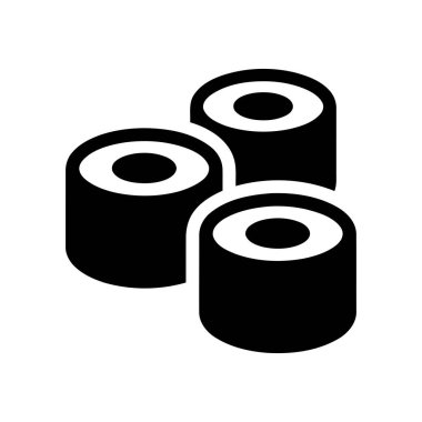 Suşi, geleneksel Japon mutfağından üç lezzetli yemeğin yer aldığı basit bir grafik çizimi sergiliyor.