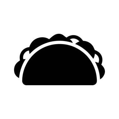 Taco yassı ikon tasviri geleneksel Meksika yemeğinin basit bir siluetini gösteriyor. Menüler ya da yemek uygulamaları için mükemmel.