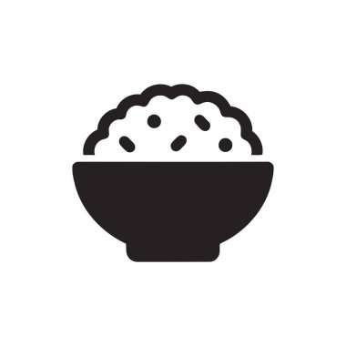 Pirinç taneleri, yiyeceklerle ilgili tasarımlar için minimalist bir siluet olarak tasvir edilen basit bir kasede servis edilir.