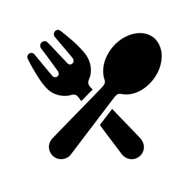 Cutlery set featuring a crossed fork and spoon for dining and food service This simple graphic represents a meal or restaurant