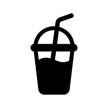 Drink icon of a simple black silhouette cold beverage cup with a straw Depicts a refreshing takeaway container ideal for various sweet drinks