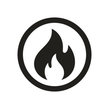 Alev ikonu sembolü, basit bir dairesel dizaynda ateş ısısını ve tehlikeyi temsil eder. Bu grafik, uyarı ve enerji iletir.