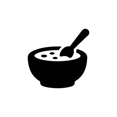 Kaşık ile çorba kasesi yemek için. Çeşitli yiyeceklere uygun basit bir siluet tasarımı.