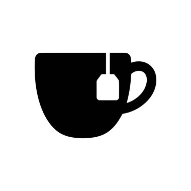 Çay fincanı grafiği, sıcak bir içecek demlemeye hazır bir çay poşeti ile basit siyah bir bardak silueti gösteriyor.