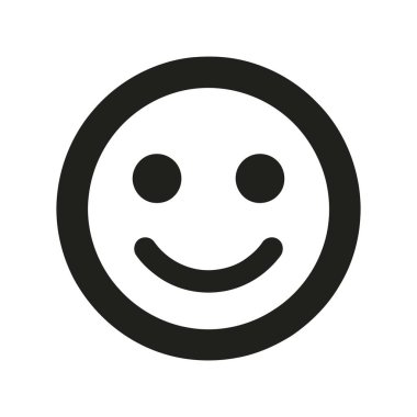 Smiley happy face icon in a simple graphic style illustrating a positive emotion of joy and satisfaction