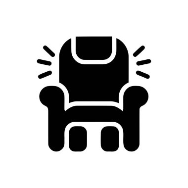 Koltuk ikonu, modern tarzda rahatlığı ve rahatlığı sembolize eden parlak çizgileri olan rahat bir koltuğa sahiptir.