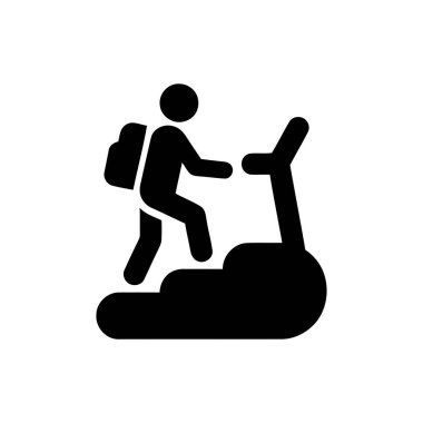 Spor salonu için koşu bandında sırt çantalı bir egzersiz adamı.