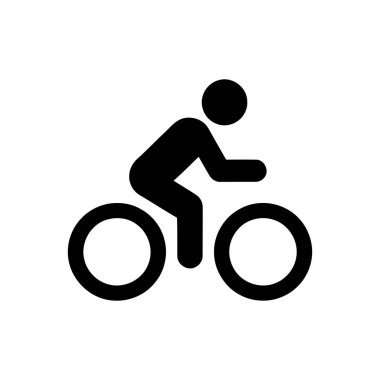Basit bir siyah bisiklet sembolü süren bisikletçi ulaşım sporu ve günlük aktiviteyi temsil ediyor