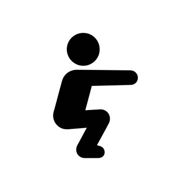 Fitness ve egzersiz gösterimi için basit siyah silueti olan çömelmiş kişi simgesi