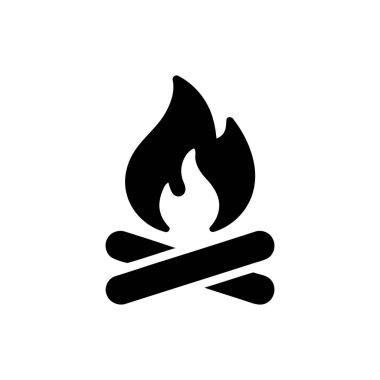 Açık hava macera tasarımları için alevler içinde yanan odunların yer aldığı kamp ateşi simgesi