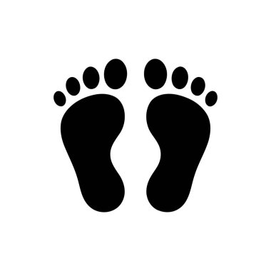 Ayak izleri, bir insanın çıplak ayaklarını temsil eden basit siyah şekiller olarak tasvir edilir.