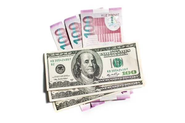 Азербайджанський манат і долар. — стокове фото