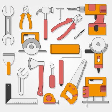 El aletleri gri arka plan üzerinde düz Stil kümesi