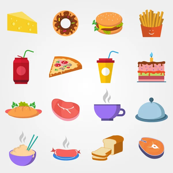 Comida en estilo plano sobre fondo gris — Vector de stock