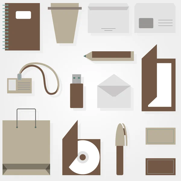 Accessoires d'affaires en style plat sur fond gris — Image vectorielle